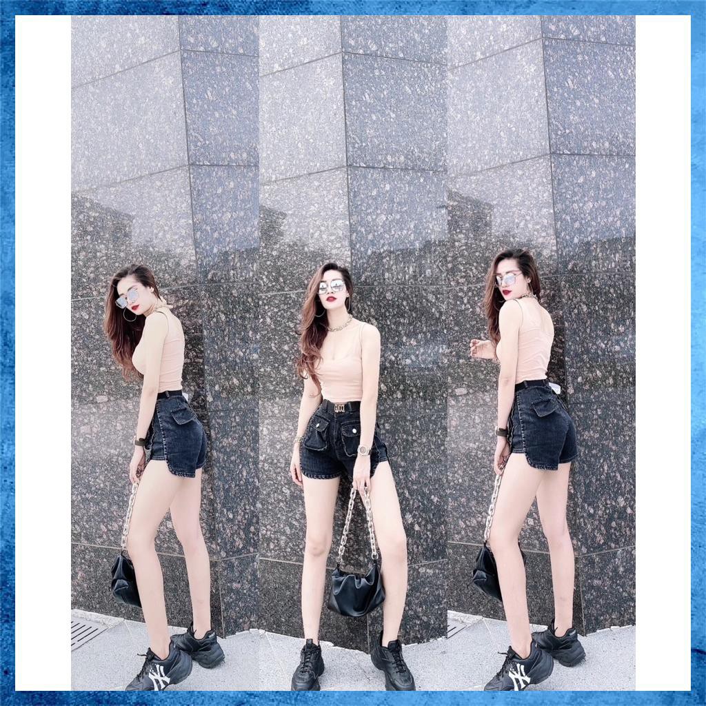 [Mã HUONGZOZO giảm 10K đơn 499K] Quần shorts jeans trơn, quần sooc bò lưng cao túi hộp xẻ sườn. Mã S0115 | BigBuy360 - bigbuy360.vn