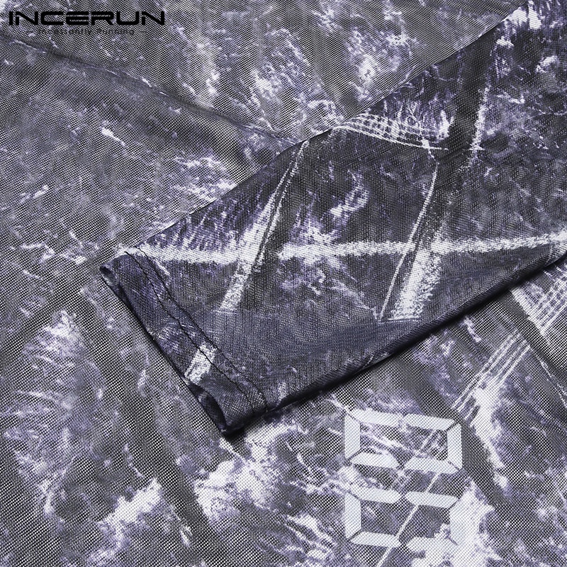 Áo kiểu INCERUN dành cho nam thiết kế tay dài cổ tròn co giãn vải lưới trong suốt mùa hè