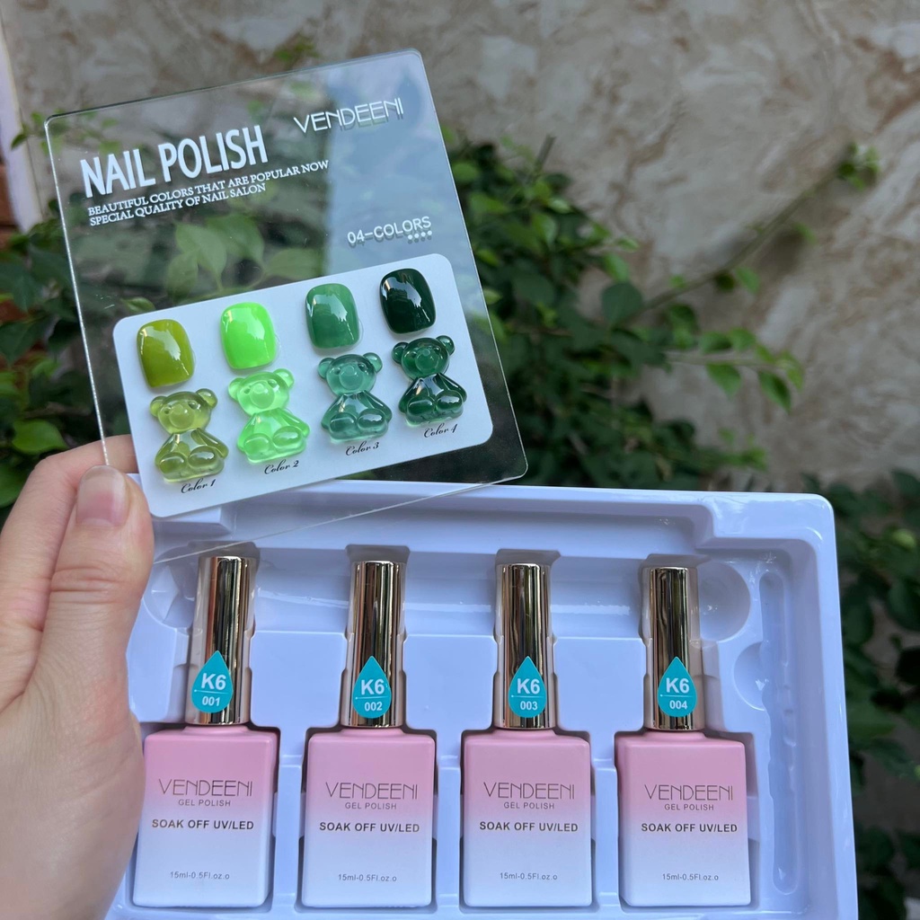 Set sơn tone xanh VENDEENI chính hãng mã M06 4 màu - sơn gel thạch chất đậm đặc, lên màu chuẩn