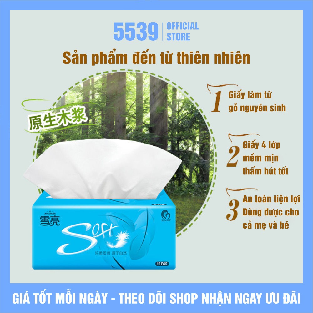 Khăn giấy rút ⚡️ FREESHIP ⚡️ Combo 4 gói khăn giấy rút 4 lớp Soft siêu dai, trắng mịn 220 tờ 1 gói - Shop 5539