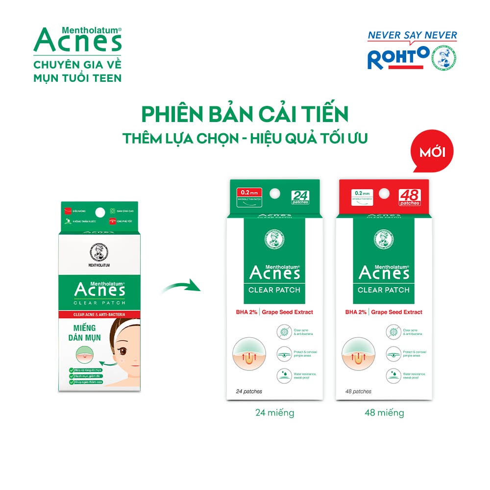 Miếng dán mụn giúp giảm mụn sưng viêm Acnes Clear Patch (48 Miếng)