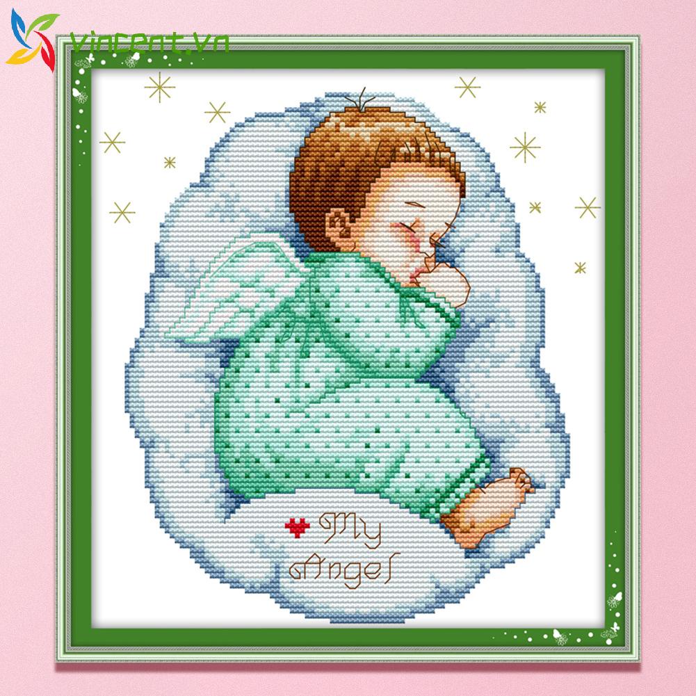 Tranh thêu chữ thập 2 dây hình em bé đang ngủ VINCENT 14CT