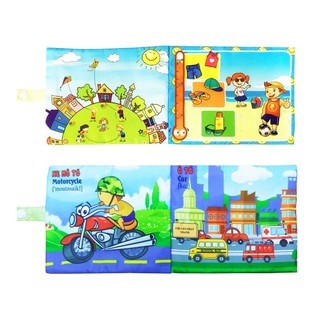 ComBo 2 Sách Vải Giáo dục mầm non-Chủ đề Giao thông và Thời tiết-giáo cụ cho bé sơ sinh học