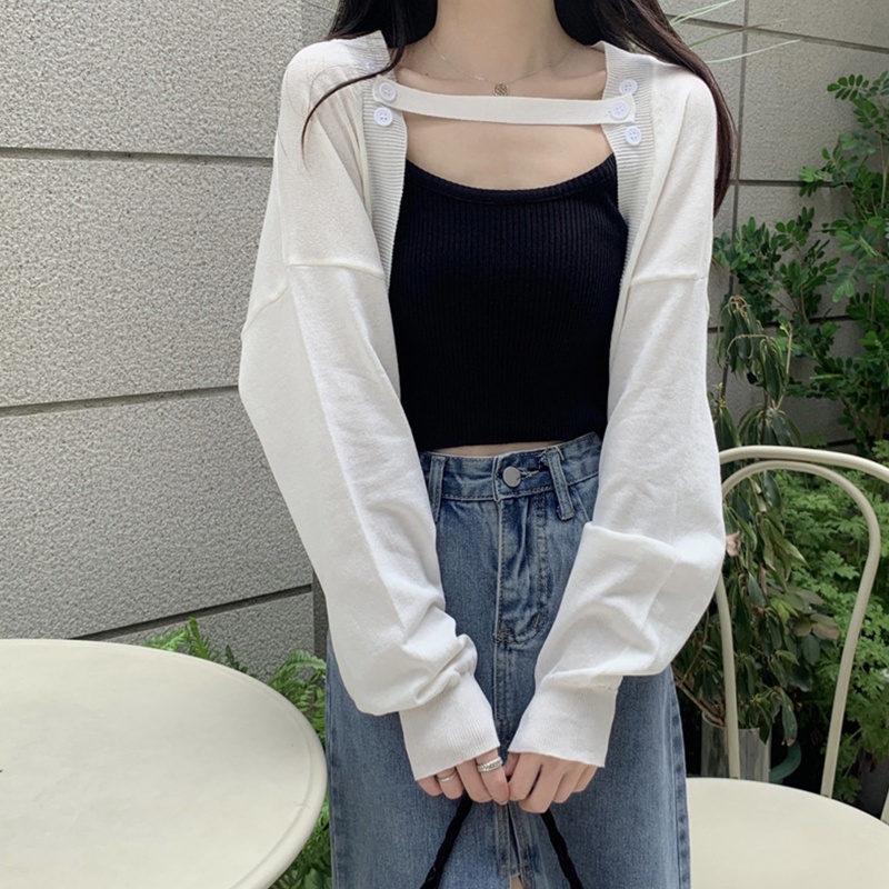 Áo Khoác Cardigan Dệt Kim Tay Dài Chống Nắng Cài Nút Phía Trước Thời Trang Mùa Hè Cho Nữ