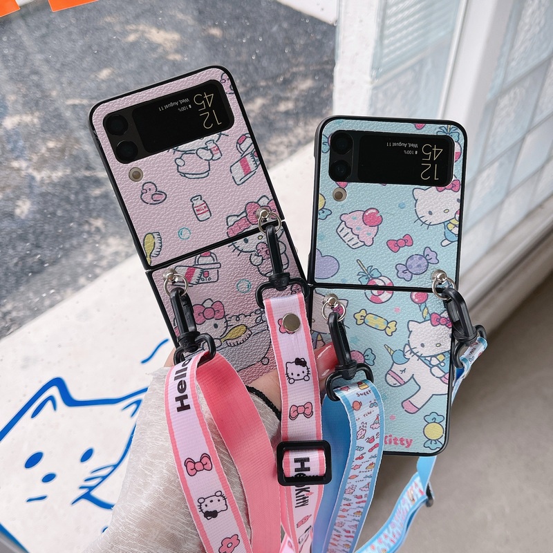 Ốp Điện Thoại Cứng Da Hình Hello Kitty Cho Samsung Galaxy Z Flip 4 3 5G Flip4