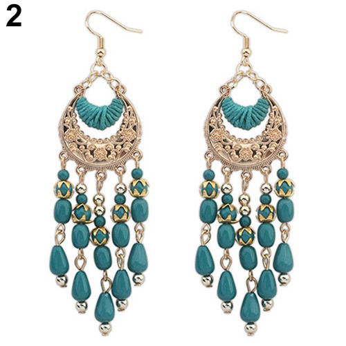 [LK] Đôi Khuyên Tai Tua Rua Hình Trăng Lưỡi Liềm Phong Cách Boho Cổ Điển Cho Nữ