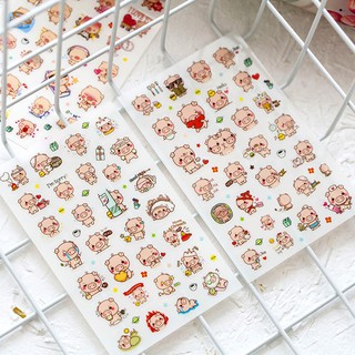 Miếng dán sticker hình chú lợn cute dùng trang trí sổ, đồ dùng cá nhân xinh xắn
