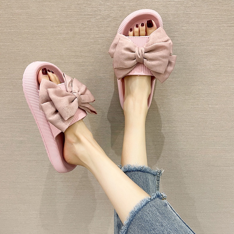 Dép Bánh Mì Nữ Đế Dày Trong Nhà Cute Phối Nơ Cao Su Xịn Chống Trơn Trượt Đi Chơi Dạo Biển Ullzang
