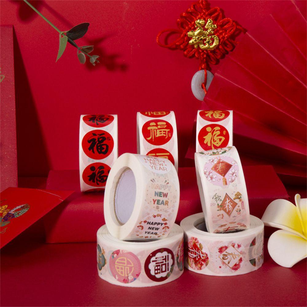 Cuộn 500 Nhãn Dán Trang Trí Hộp Quà Chúc Mừng Năm Mới Phong Cách Trung Hoa
