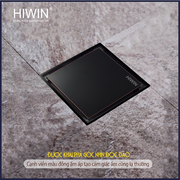 Phễu thoát sàn lát gạch ngăn mùi hôi đồng mạ đen kích thước 100x100mm HIWIN FD-1901B