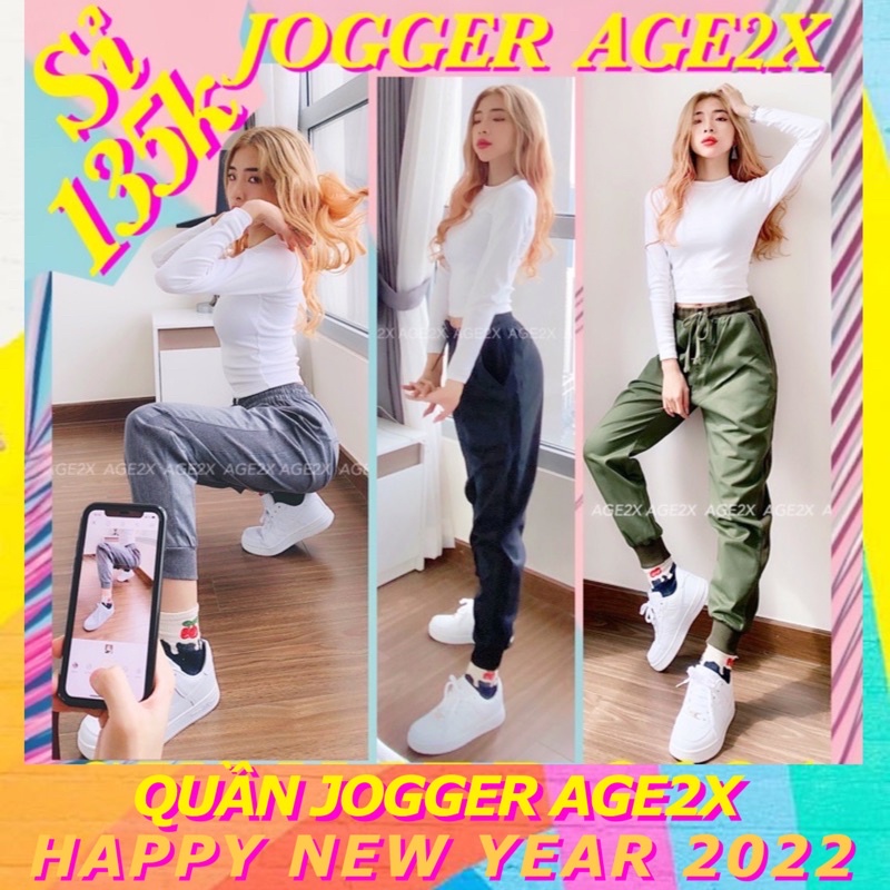 Quần Jogger Kaki nữ AGE2X co giãn tốt, chất kaki cotton wash mềm xịn, siêu thấm, siêu bền bỉ, hàng vnxk