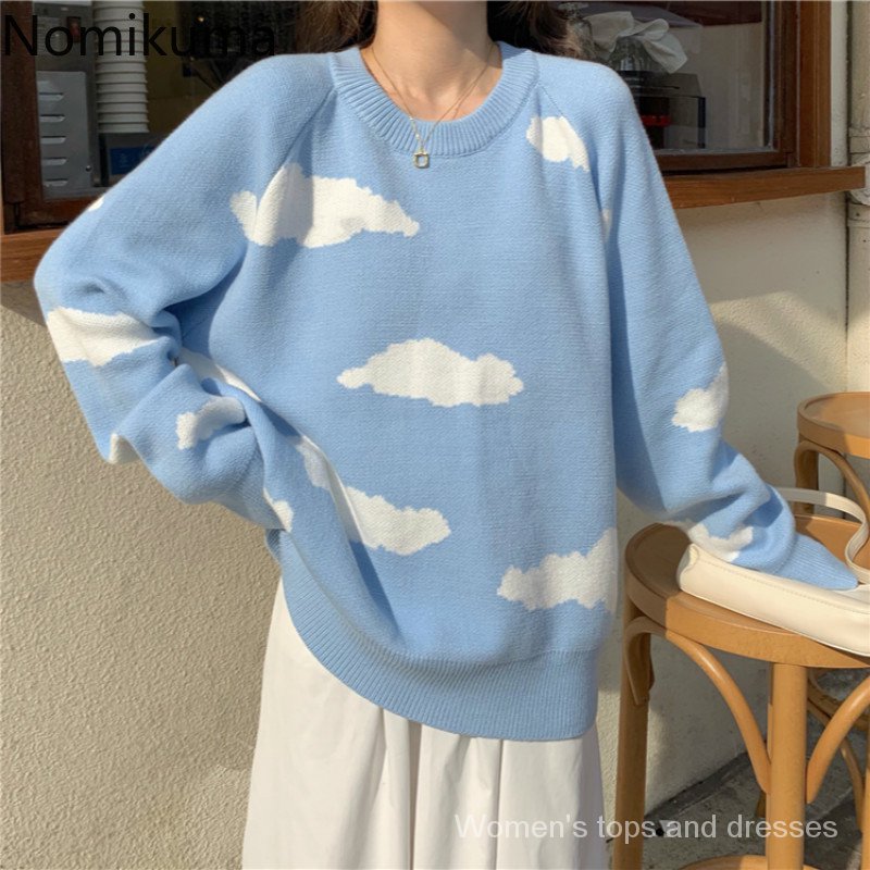 Áo Sweater Dệt Kim In Hoạt Hình Đám Mây Kiểu Hàn Quốc Thời Trang Mùa Thu 2020 Cho Nữ