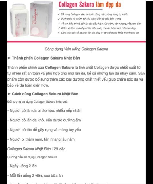 Viên uống Collagen Sakura Nhật Bản hộp 120v date t5.2022