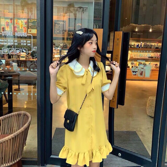 Đầm 2 Lá Cổ Sen Cột Eo trẻ trung xt