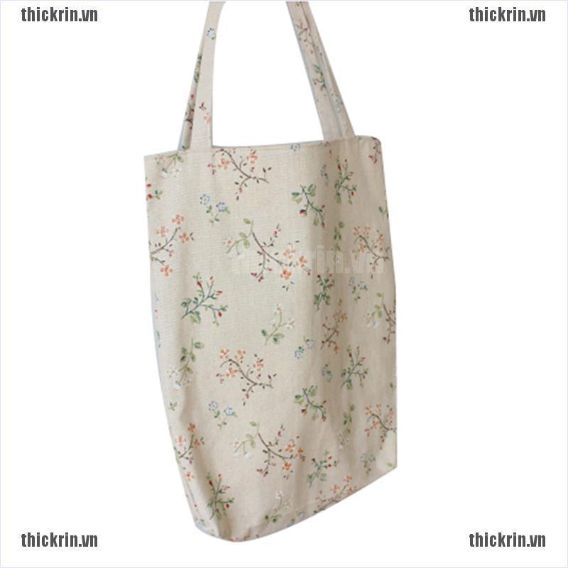 Túi tote đeo vai bằng vải cotton lanh phong cách vintage cho nữ