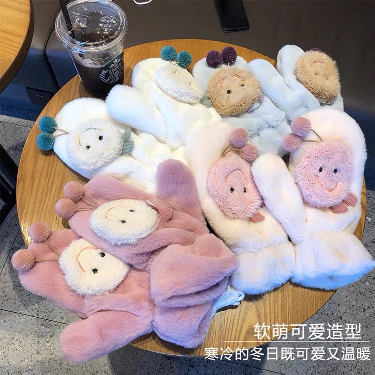 Găng tay đi xe máy cổ bằng vải bông dày ấm áp mùa đông họa tiết hoạt hình xinh xắn cho nữ sinh