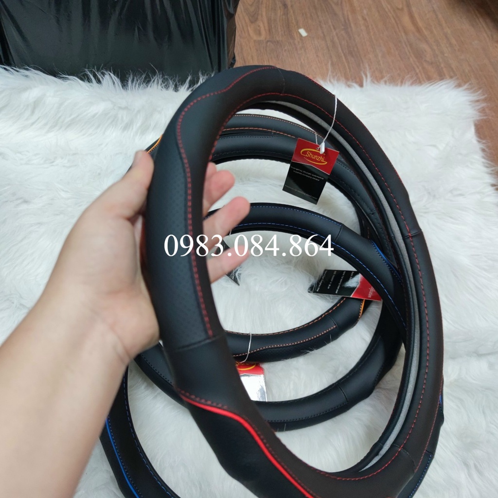 Bọc vô lăng ô tô 104 - bọc vô lăng da cao cấp kẻ viền nhiều màu bao ôm bao khít vô lăng size 38