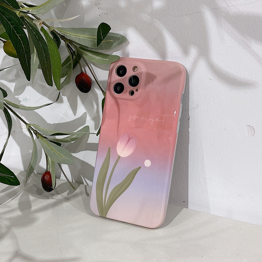 Ốp Điện Thoại Dẻo Họa Tiết Hoa Tulip Màu Gradient Thời Trang Chống Rơi Cho IPhone 13 12 11 Pro Max XS Xsmax XR XS X