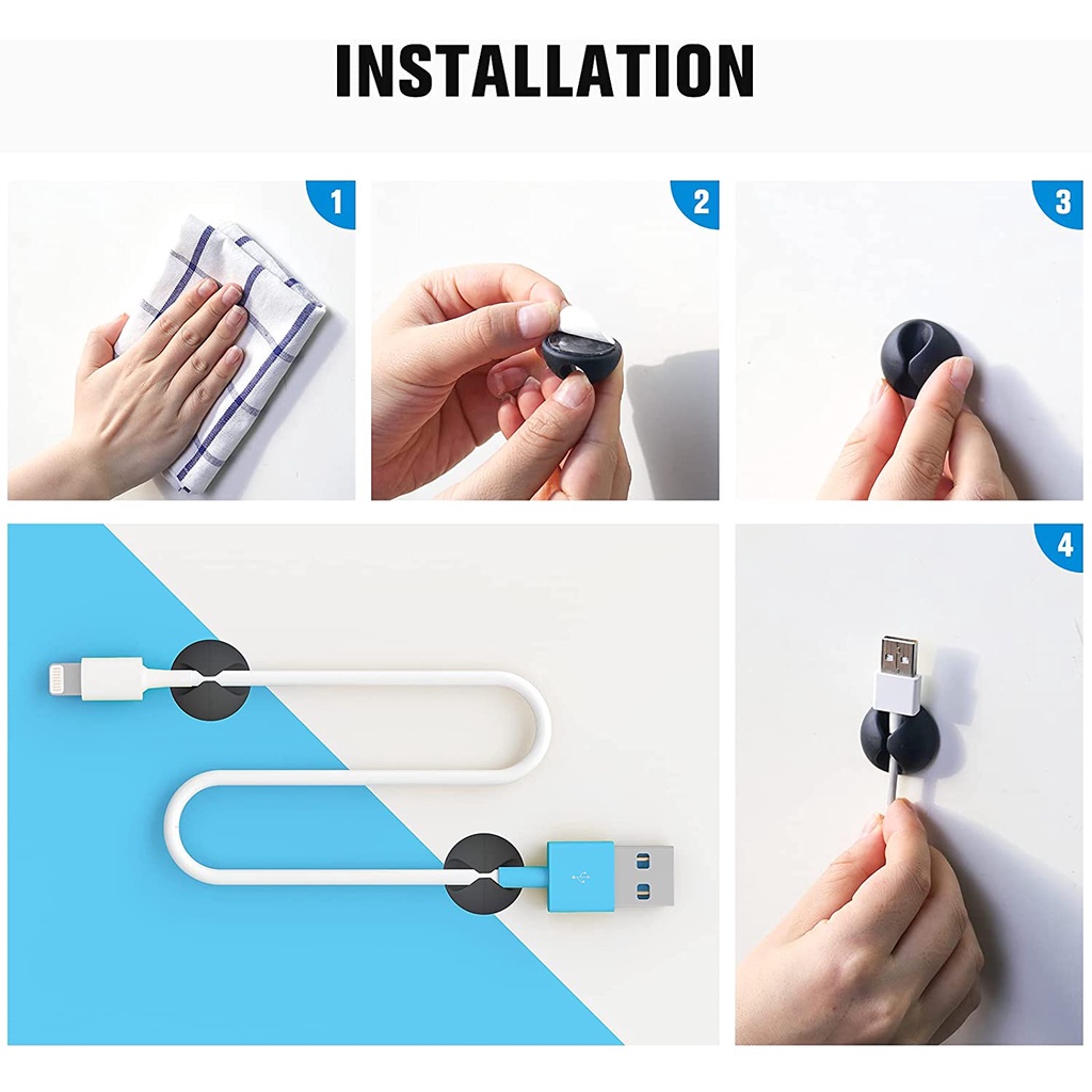 Kẹp silicone dán cố định dây cáp tiện lợi cho văn phòng xe hơi