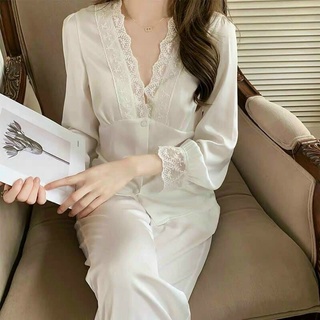 Pijama quảng châu cao cấp - bộ lụa satin dài tay trơn lụa cao cấp - pijama lụa cổ v, cúc ngọc