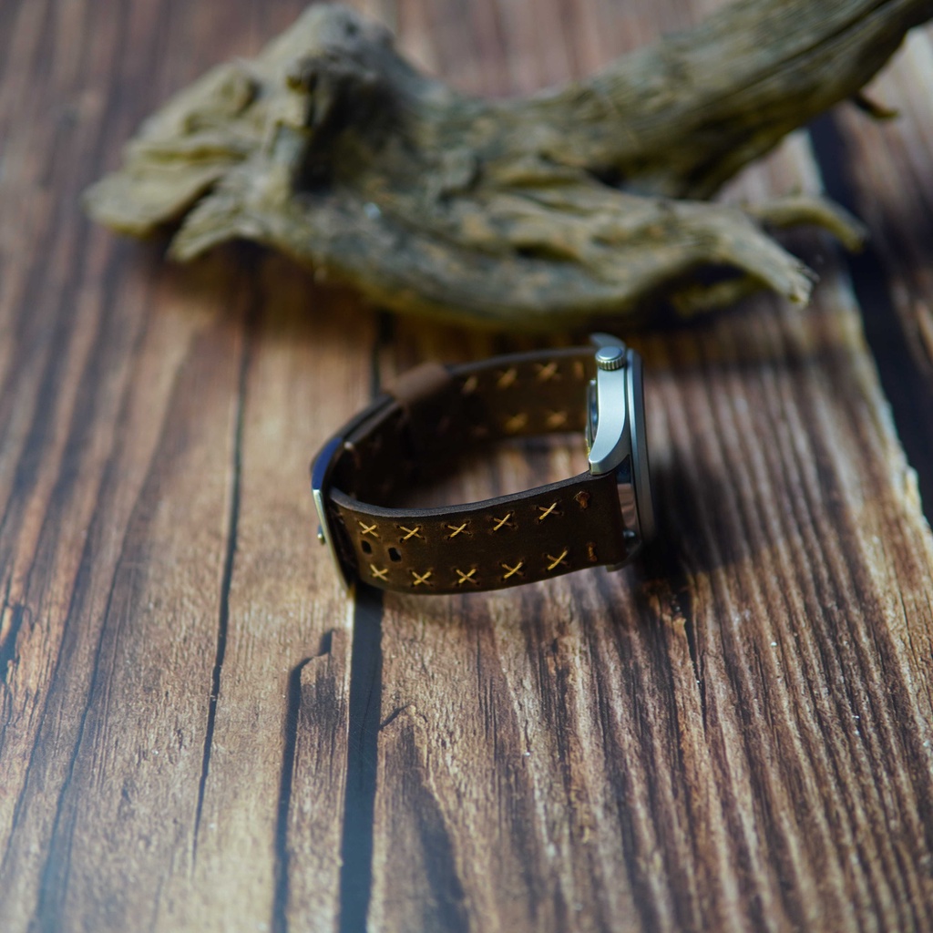 Dây đồng hồ da bò sáp 2 mặt, dây da đồng hồ cao cấp handmade khâu tay thủ công DX15 size 18mm, 20mm, 22mm