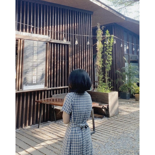 CHIE - Đầm caro cotton dáng dài chiết eo - osu