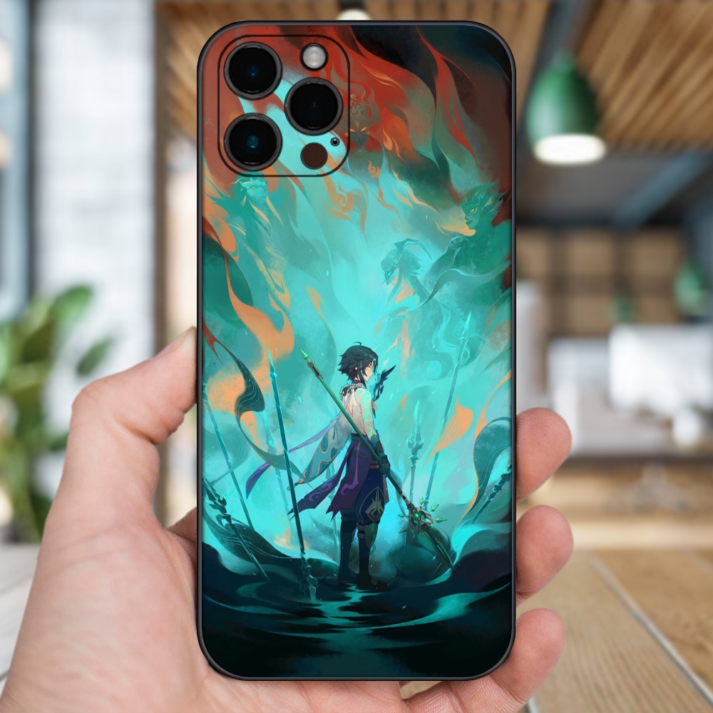 Ốp lưng iPhone 12 Pro Max dẻo đen cạnh vuông in hình Xiao Genshin Impact