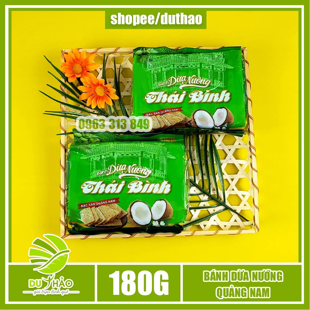 Đặc sản bánh dừa nướng gia truyền Quảng Nam thương hiệu Thái Bình túi 12 gói, bánh dừa nướng Quảng Nam chính gốc