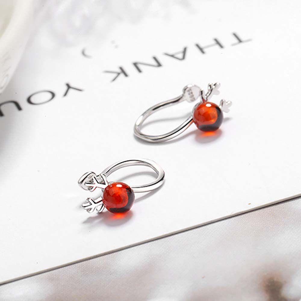 Khuyên Kẹp Sụn Tai Dạng Hạt Ngọc Trai Hình Hươu Nhỏ Màu Bạc / Đỏ / Trắng Phong Cách Hàn Quốc Cho Nữ