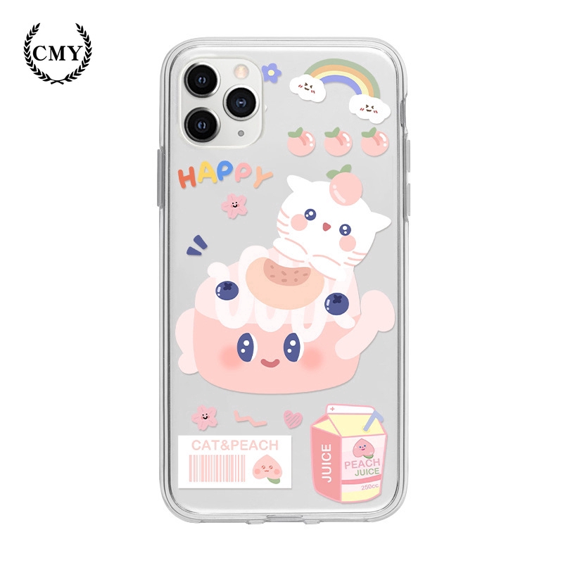 Ốp điện thoại TPU silicon in họa tiết mèo và quả đào cho iPhone11/11Pro 11pro Max X XR XS XS MAX 6 7 8 plus SE | BigBuy360 - bigbuy360.vn