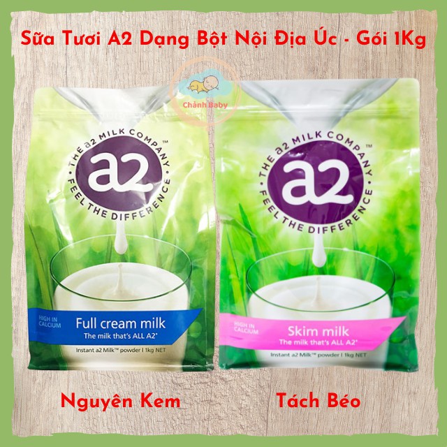 Sữa Tươi A2 (Date T2/2023) Dạng Bột - Túi 1kg/ Hộp 850gr