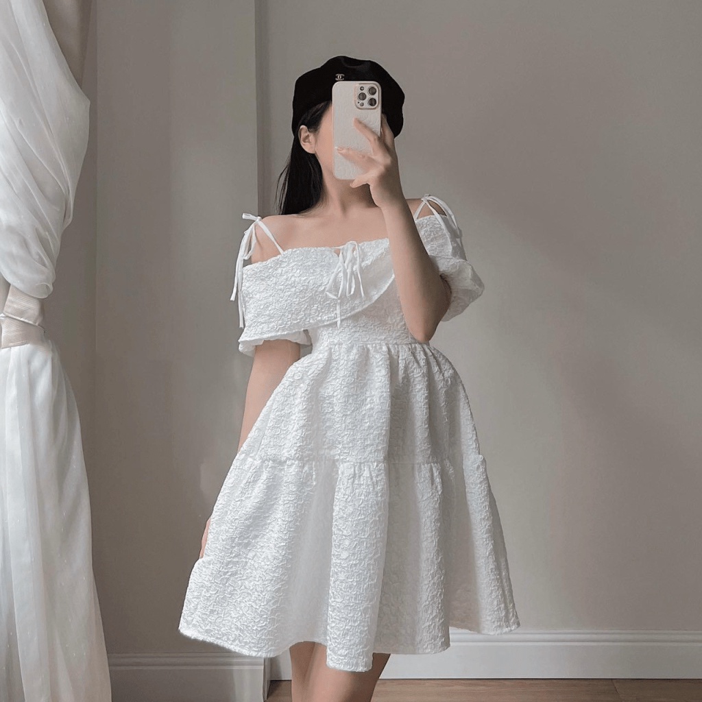 MẪU HOT ĐẦM XÒE NỮ BẸT VAI HÀNG THIẾT KẾ KIỂU CÔNG CHÚA CỰC HOT PU