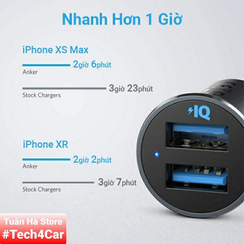 Tẩu sạc nhanh 2 cổng ô tô xe hơi 24W Anker A2727 A2310 cho cho Iphone 7 8 Plus S8 S9 S10 S20 Note 9 10 Tuấn Hà Store