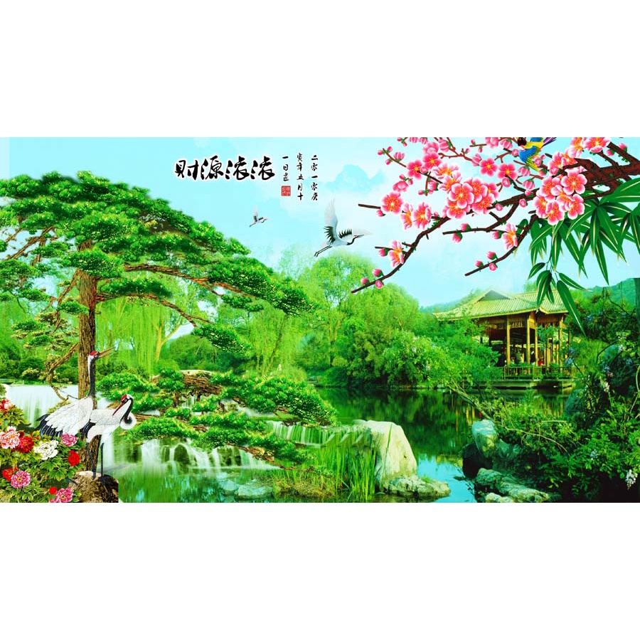 Tranh dán tường phòng khách phong cảnh thiên nhiên hơi hướng cổ đại