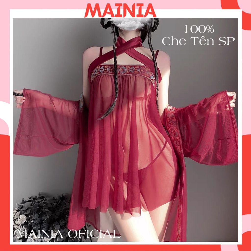 [Hàng Cao Cấp] Đầm Ngủ Váy Ngủ Ren Xuyên Thấu Phối Lụa Kèm Áo Choàng Cosplay Cô Nàng Trung Hoa Sexy Gợi Cảm Mainia Shop