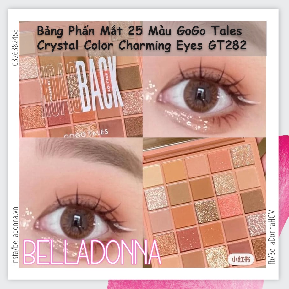 Bảng Phấn Mắt 25 Màu GoGo Tales Crystal Color Charming Eyes GT282 #202 Tone Cam Đào