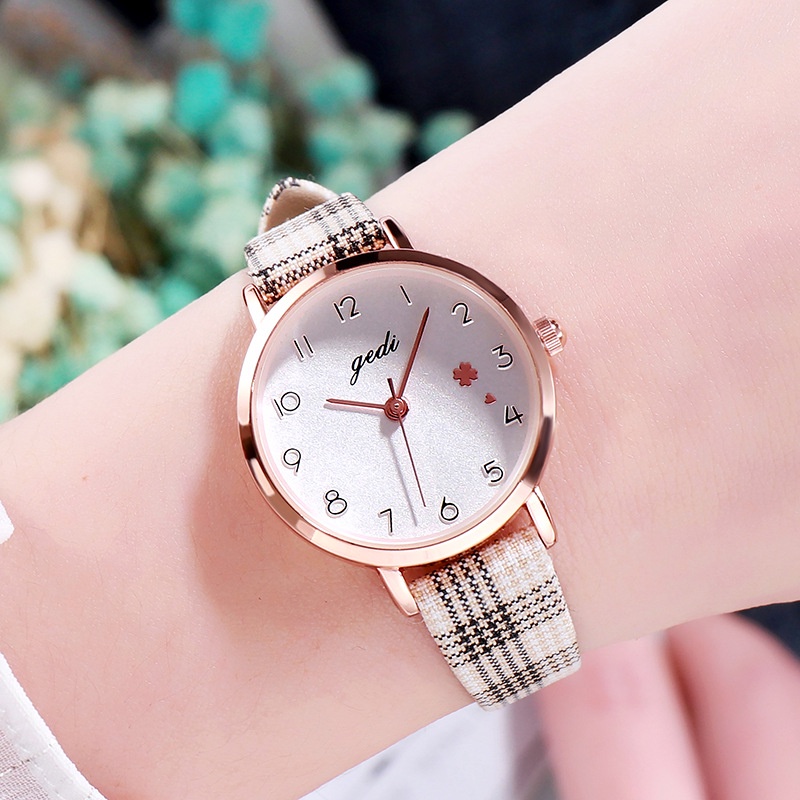 Đồng Hồ Đeo Tay GEDI 304 Họa Tiết Sọc Caro Thời Trang Cho Nữ