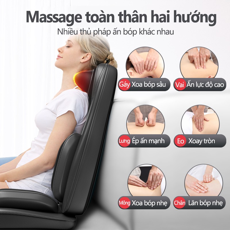 AM608R Ghế massage đa năng, đệm massage, massage cổ, massage lưng, điều chỉnh cường độ, chườm nóng