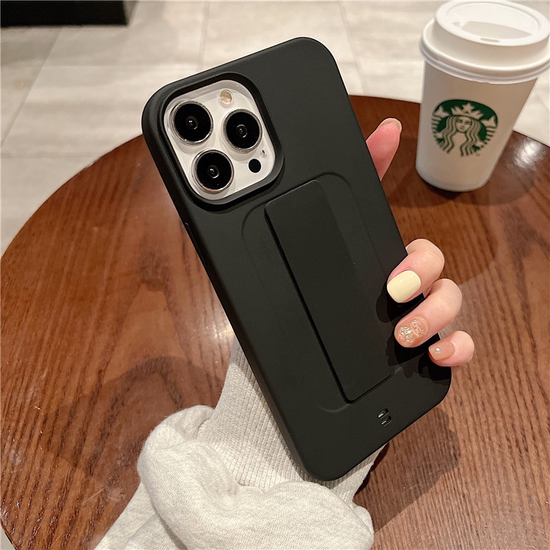 Ốp Điện Thoại Silicon Mềm Bo Viền Màu Trơn Có Giá Đỡ Cho iPhone 11 12 13 pro max XR X XS