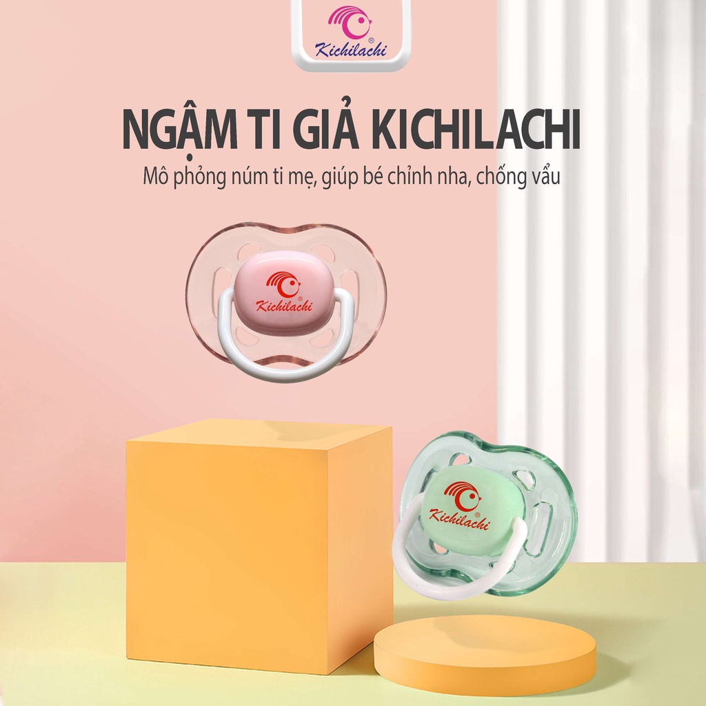 Núm ty giả silicone Kichilachi cho bé từ 0 tới 6 tháng mềm mại chống vẩu, lệch răng