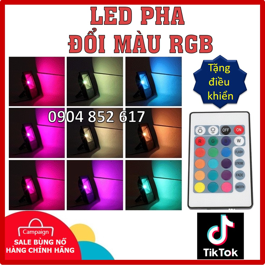 Đèn pha LED đổi màu RGB (trắng/vàng/đỏ/xanh/hồng) chống nước kèm điều khiển, quay tiktok lung linh