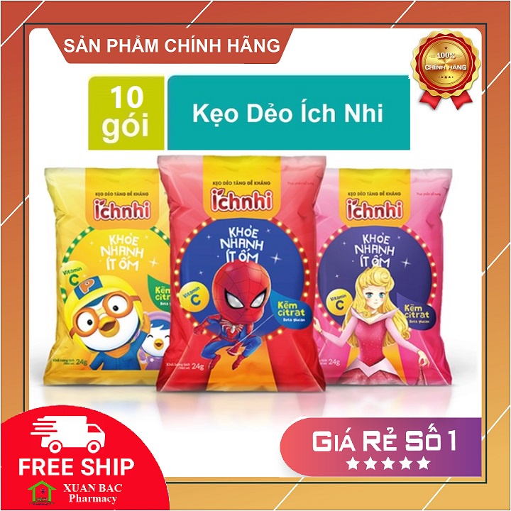 ✅ [CHÍNH HÃNG] Kẹo dẻo Ích Nhi tăng đề kháng, vitamin D, canxi cho bé tăng chiều cao - Dây 05 gói hoặc Bán lẻ