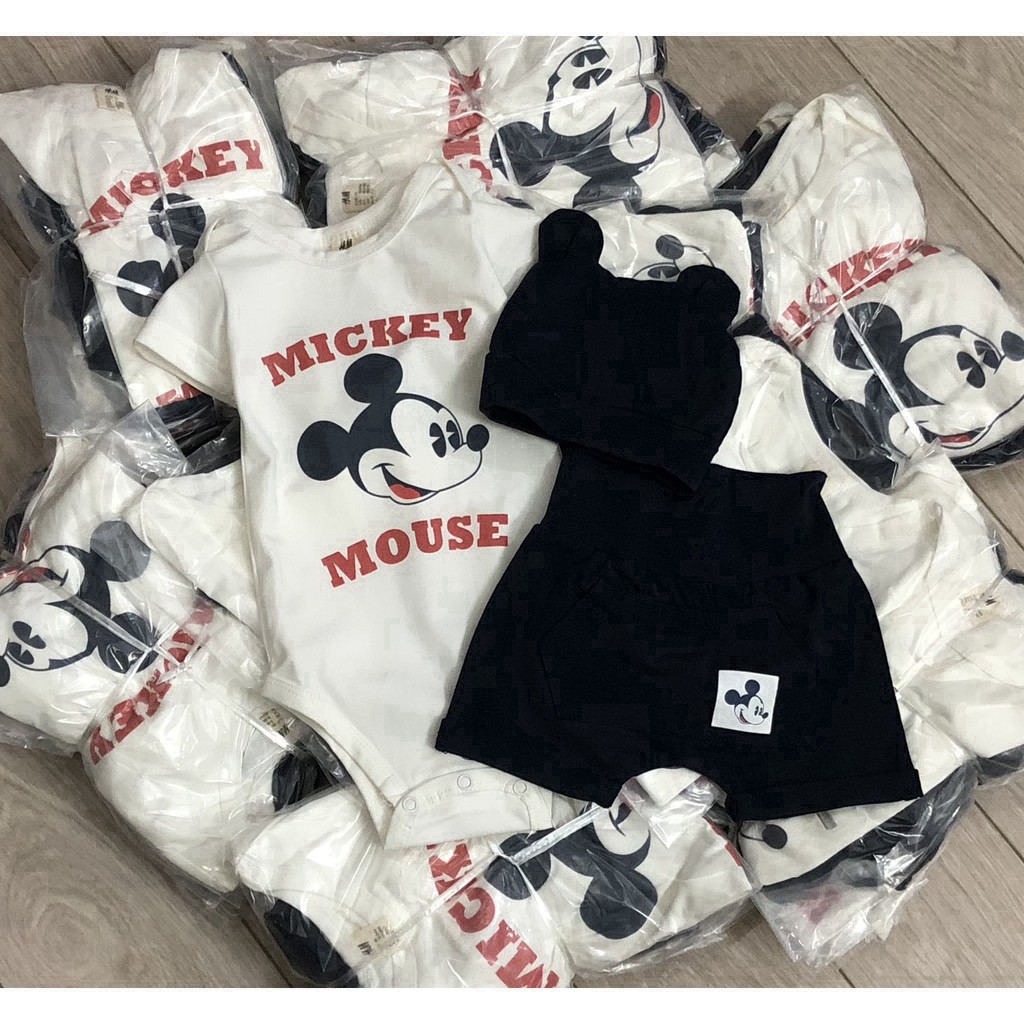 [HANG MỚI] Set body+quần mông thú + mũ Mickey HM chất cotton cho bé trai size 3-24 tháng [HÀNG ĐẸP]