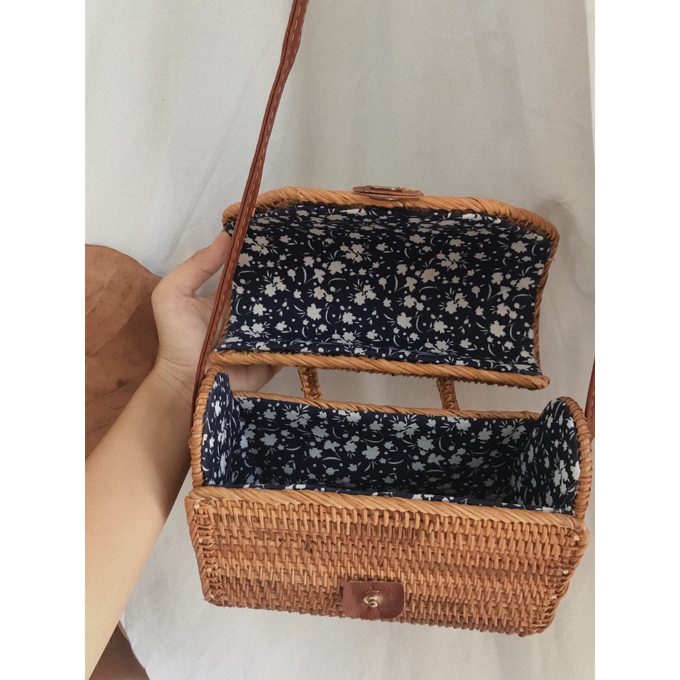 Túi Mây Hình Hộp Chữ Nhật Có Dây Đeo Chéo Bằng Da - Ảnh Thật Shop Tự Chụp
