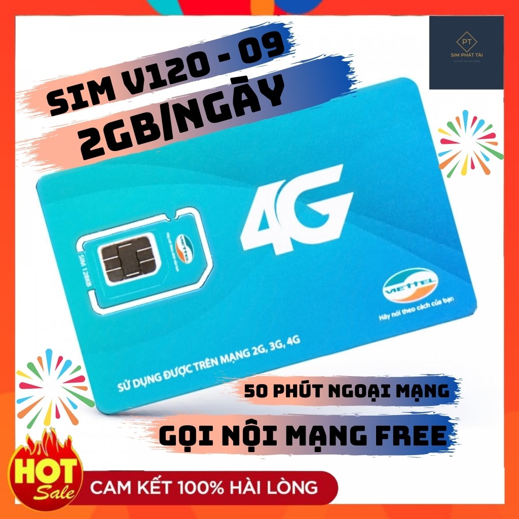 SIM 4G VIETTEL V120 DATA 60GB - MIỄN PHÍ THÁNG ĐẦU- Sim Gọi Điện Nội Mạng Miễn Phí - Miễn Phí 50 phút gọi nội mạng