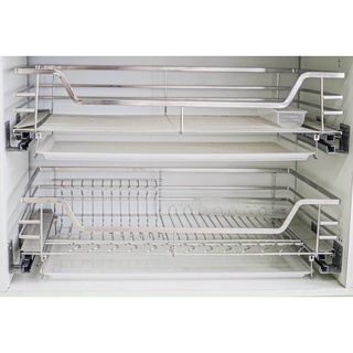 ( hỗ trợ lắp đặt kv hn) Giá đựng xoong nồi cao cấp inox 304,khay hứng nước và ray âm giảm chấn cao cấp