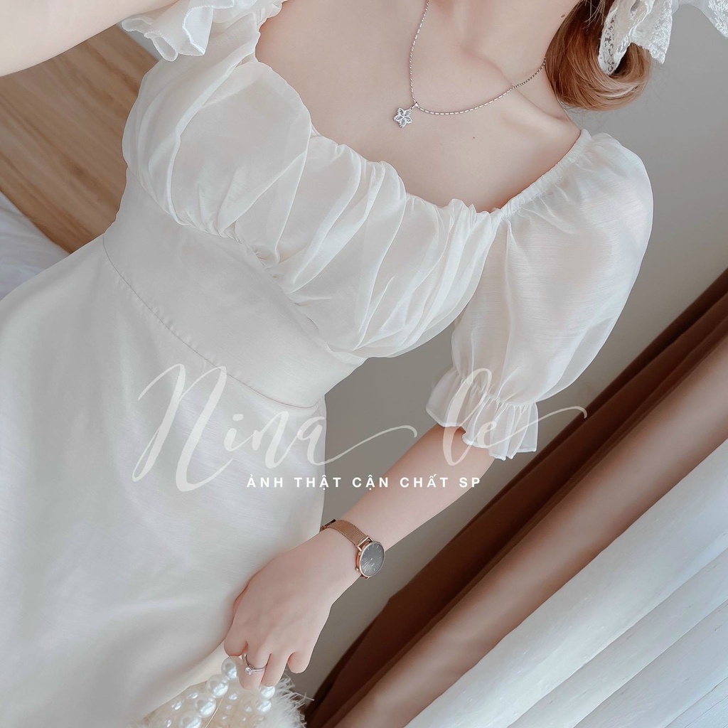 Đầm tay phồng xếp ly ngực có mút