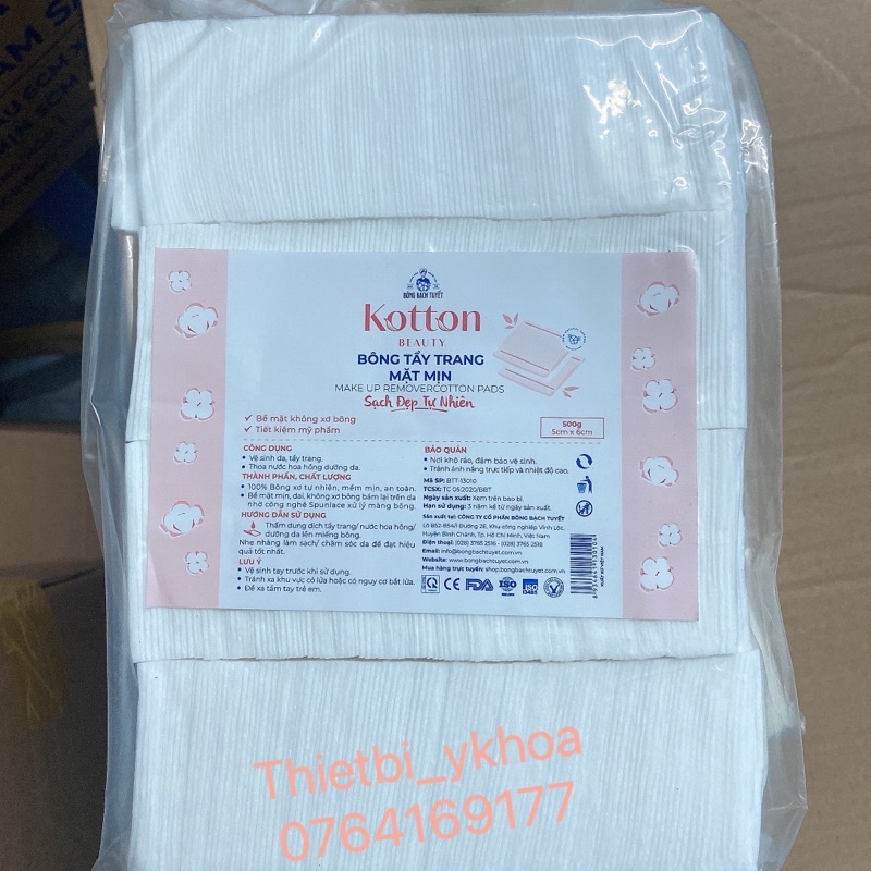 Bông Tẩy Trang Bề Mặt Mịn KOTTON BEAUTY gói 500gr chính hãng Bông Bạch Tuyết - Bông Tẩy Trang Cotton Bề Mặt Mịn