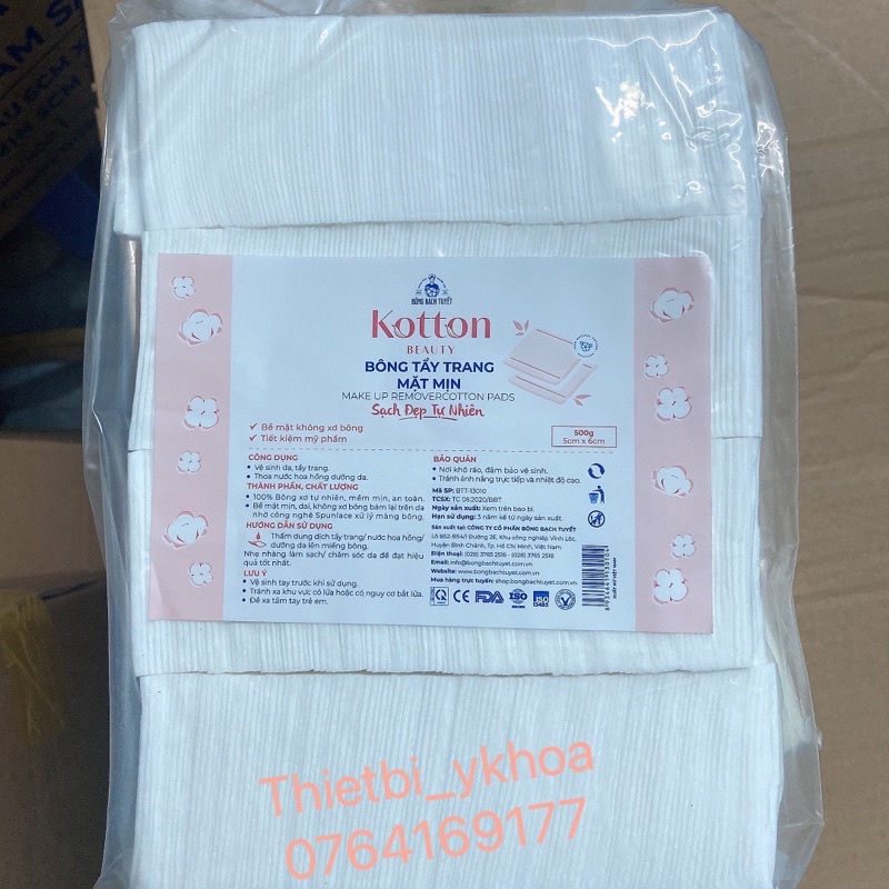 Bông Tẩy Trang Bề Mặt Mịn KOTTON BEAUTY gói 500gr chính hãng Bông Bạch Tuyết - Bông Tẩy Trang Cotton Bề Mặt Mịn