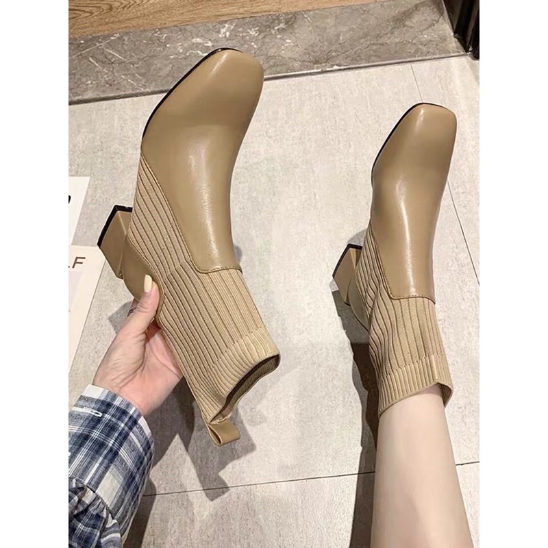 -Kèm Ảnh Thật Boot Da Mix Len Siêu Xinh Cho Mùa Đông